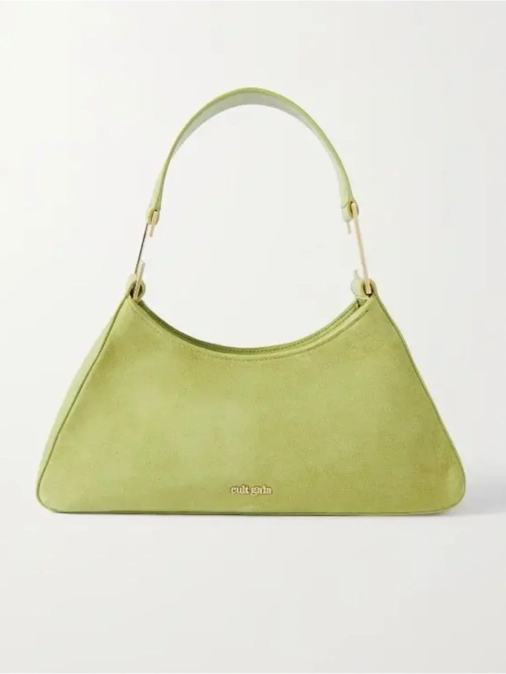 Cult Gaia Aliza Lime Green Suede Leather Shoulder Bag Gold Hardware